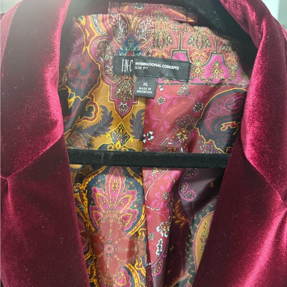 INC International Concepts Velvet Blazer in Deep Red - Picture 2 of 2